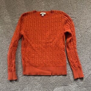 Orange Cable-Knit Crewneck Sweater